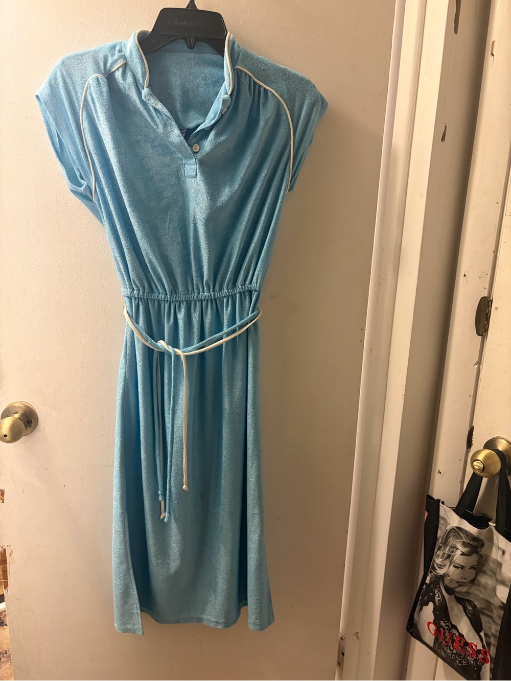 Light Blue Casual Drawstring Waist Midi Dress